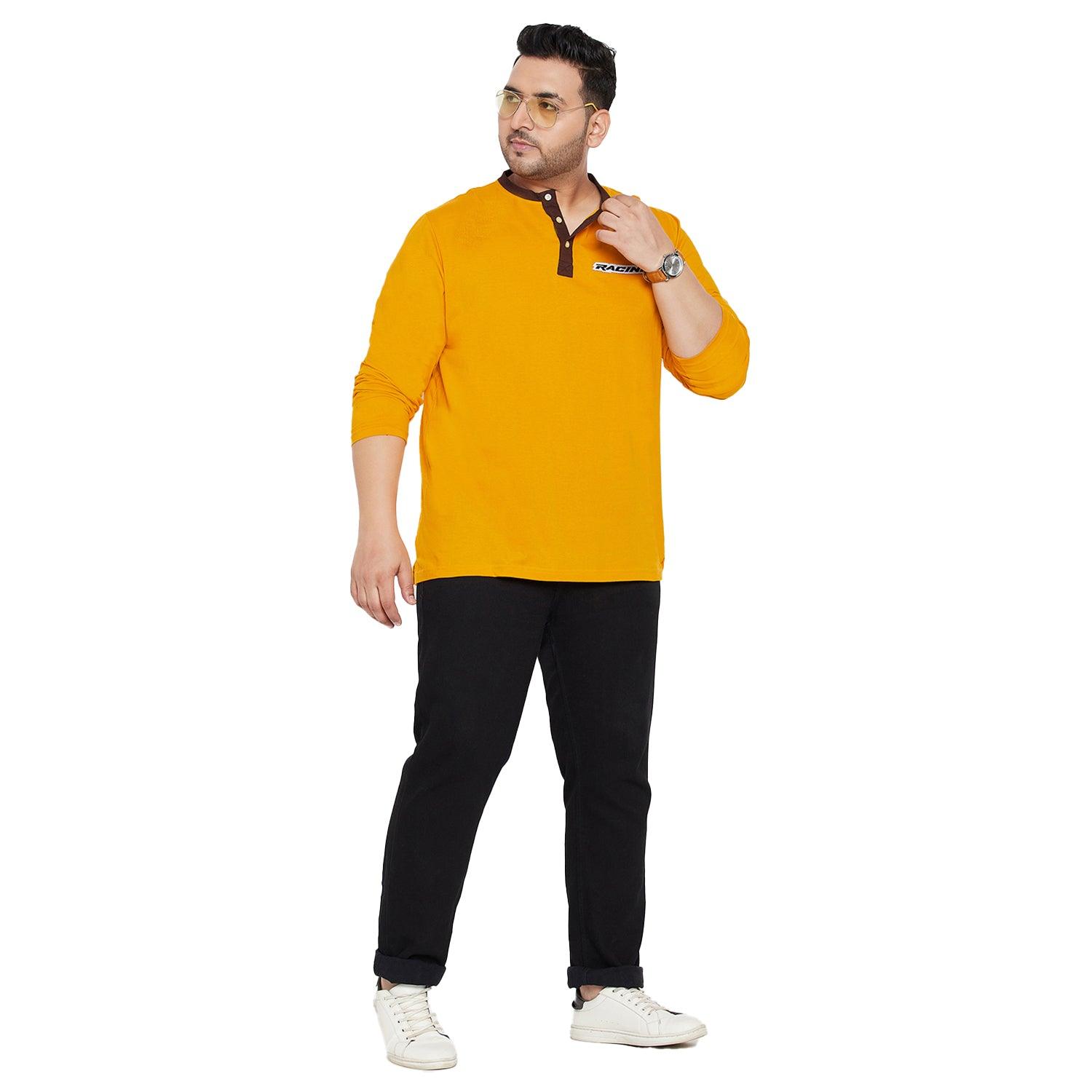 Men Plus Size Enfield Solid Henley Tshirt - bigbanana