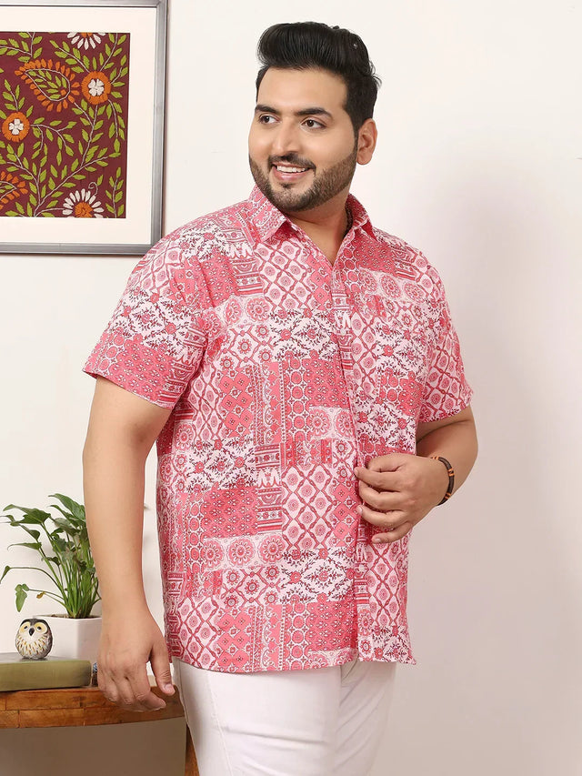 Men Plus Size Enstiq Multicolor Printed Shirt - bigbanana