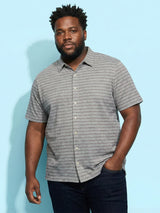 Men Plus Size Epoch Grey Striped Casual Shirt