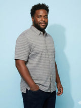 Men Plus Size Epoch Grey Striped Casual Shirt