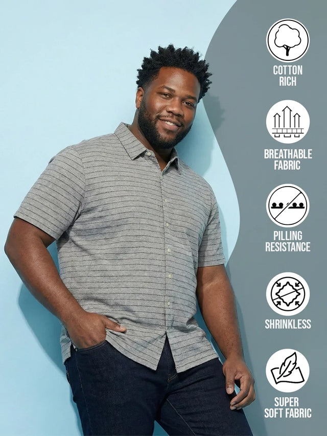 Men Plus Size Epoch Grey Striped Casual Shirt