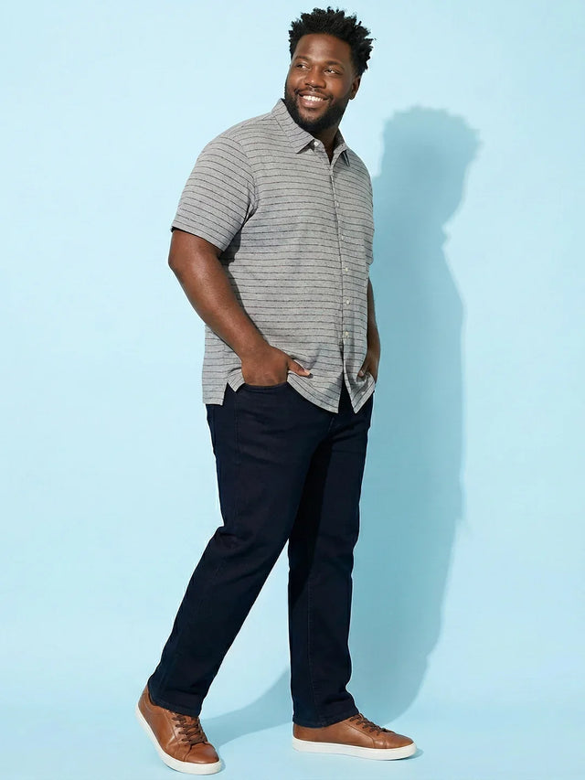 Men Plus Size Epoch Grey Striped Casual Shirt