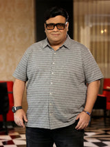 Men Plus Size Epoch Grey Striped Casual Shirt