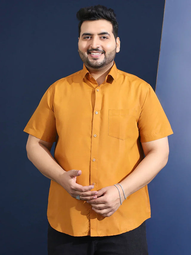 Men Plus Size Ethan-Musatrd Mustard Solid Shirt - bigbanana