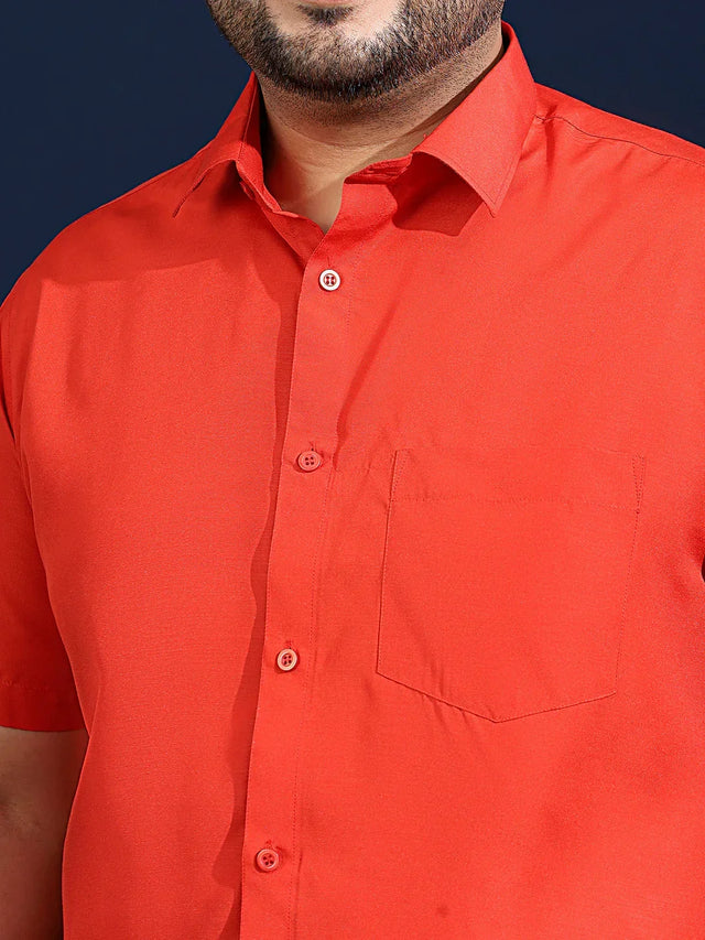 Men Plus Size Ethan-Orange Orange Solid Shirt - bigbanana