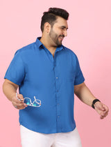 Men Plus Size Ethan-Teal Teal Solid Shirt