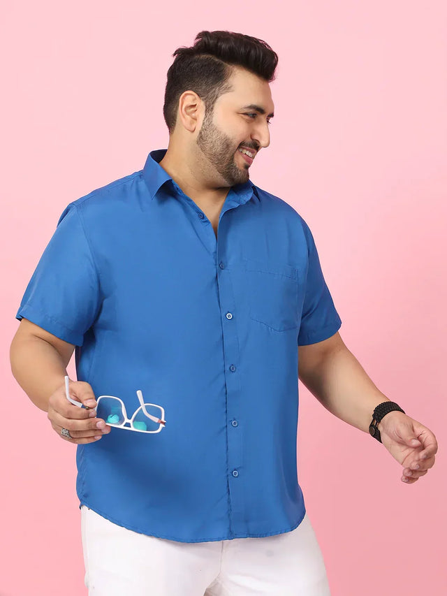 Men Plus Size Ethan-Teal Teal Solid Shirt - bigbanana