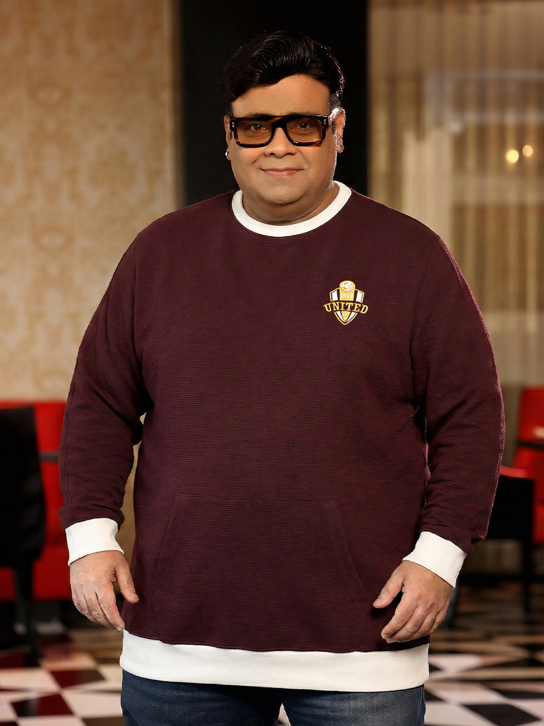 Men Plus Size Everfrost Maroon Solid Sweatshirt