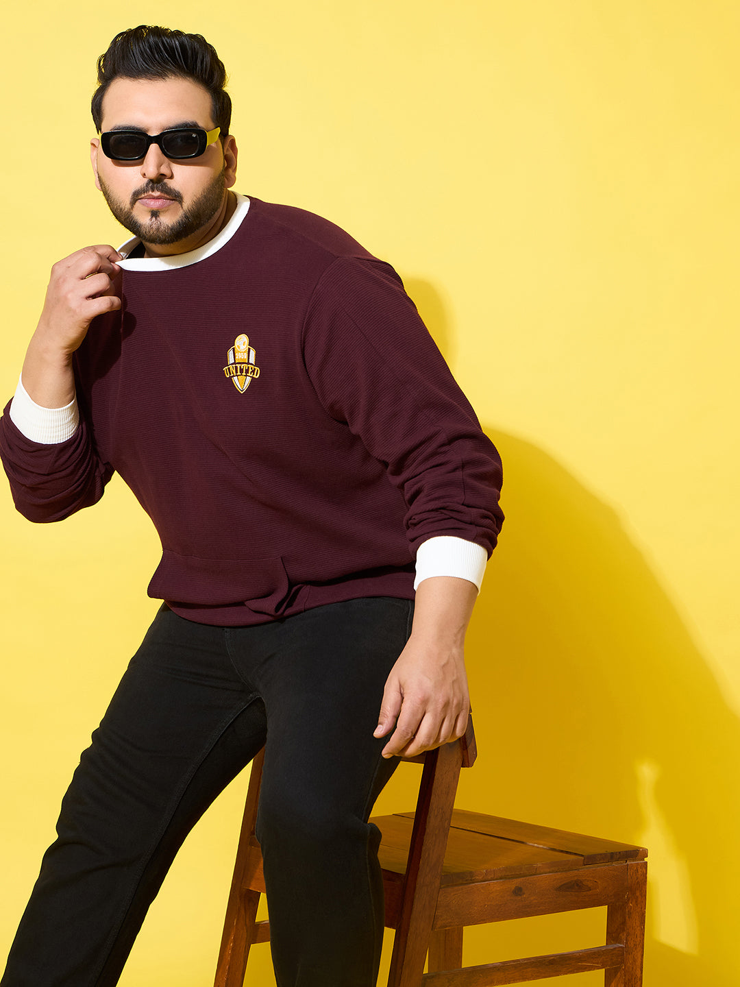 Men Plus Size Everfrost Maroon Solid Sweatshirt