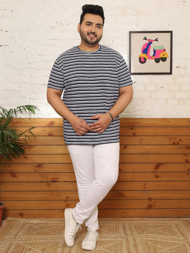 Men Plus Size Fadeon Striped Multicolored Round Neck Tshirt - bigbanana