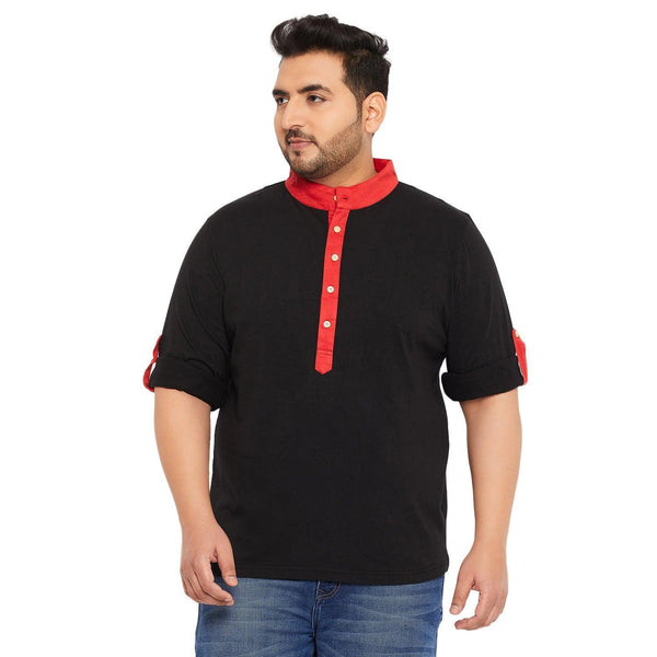Men Plus Size Fantco-Black Solid Henley Tshirt