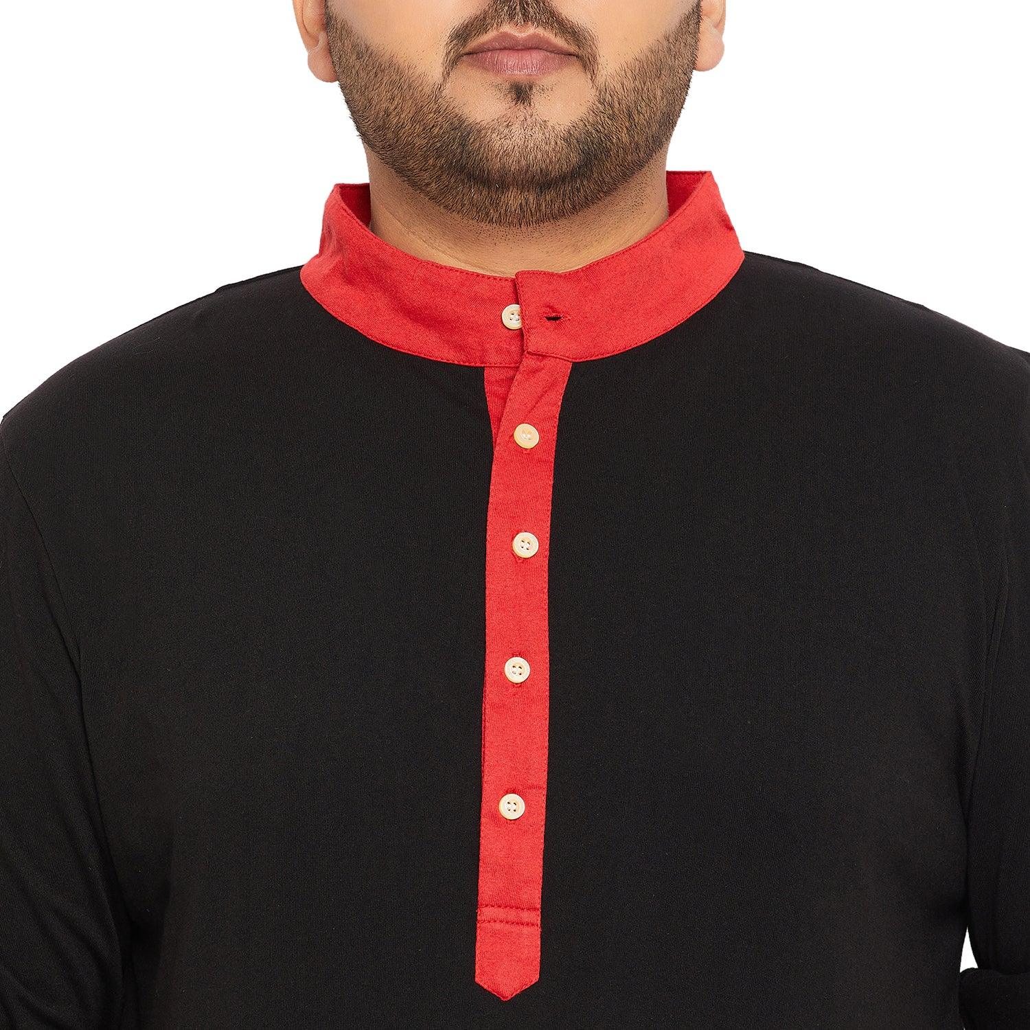 Men Plus Size Fantco-Black Solid Henley Tshirt - bigbanana