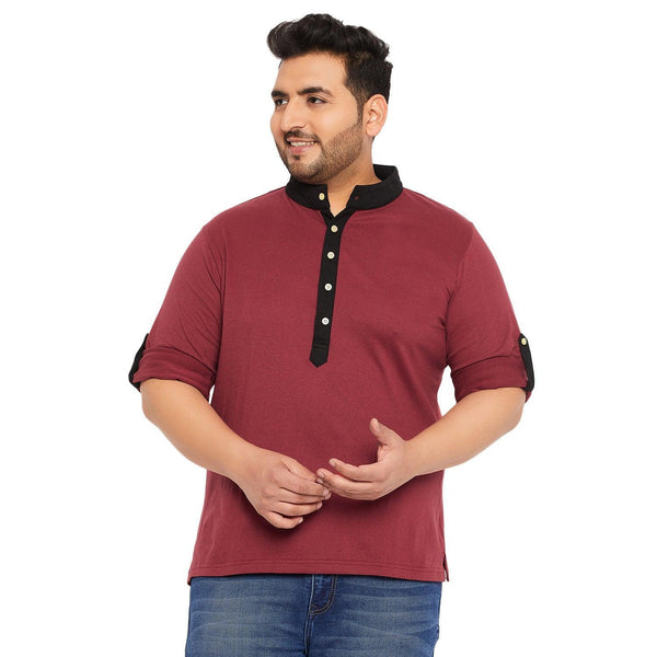 Men Plus Size Fantco-Maroon Solid Henley Tshirt