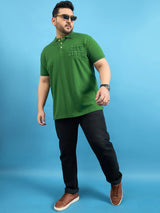 Men Plus Size Farrow Bottle Green Solid Polo Tshirt