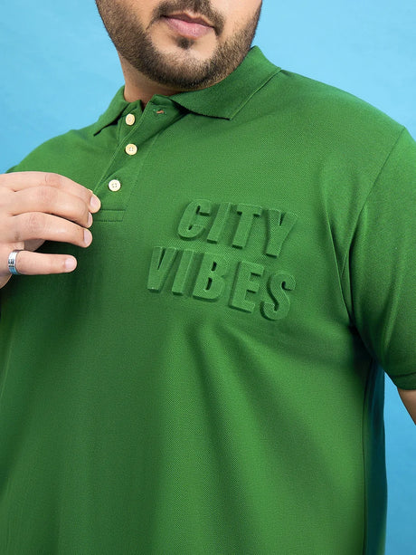 Men Plus Size Farrow Bottle Green Solid Polo Tshirt - bigbanana