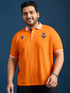 Men Plus Size Feast-Orange Solid Polo Tshirt - bigbanana