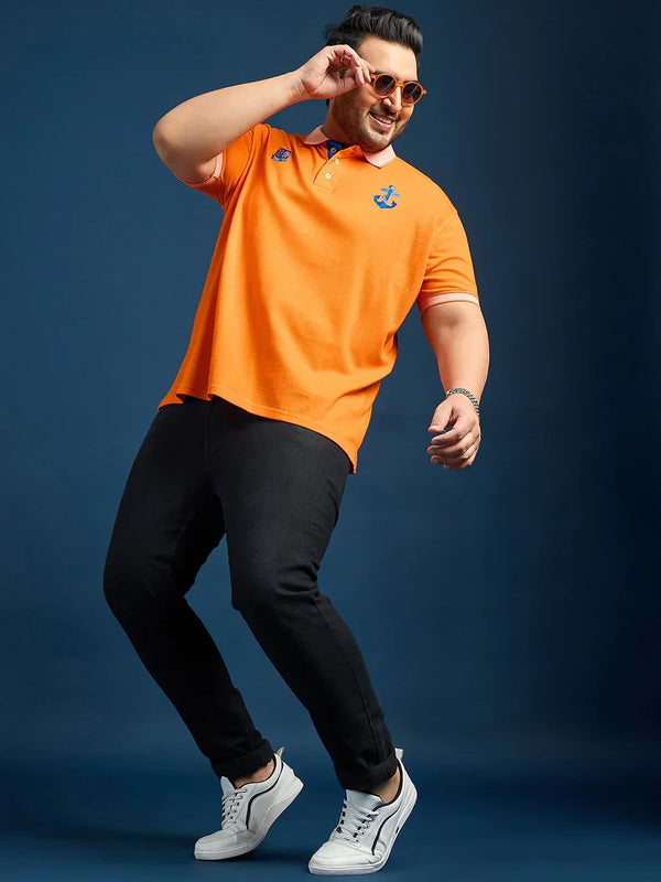 Men Plus Size Feast-Orange Solid Polo Tshirt