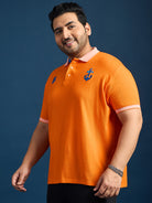 Men Plus Size Feast-Orange Solid Polo Tshirt - bigbanana