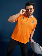 Men Plus Size Feast-Orange Solid Polo Tshirt - bigbanana