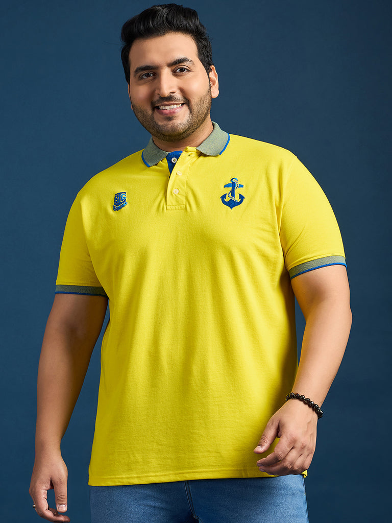 Men Plus Size Feast-Yellow Solid Polo Tshirt - bigbanana