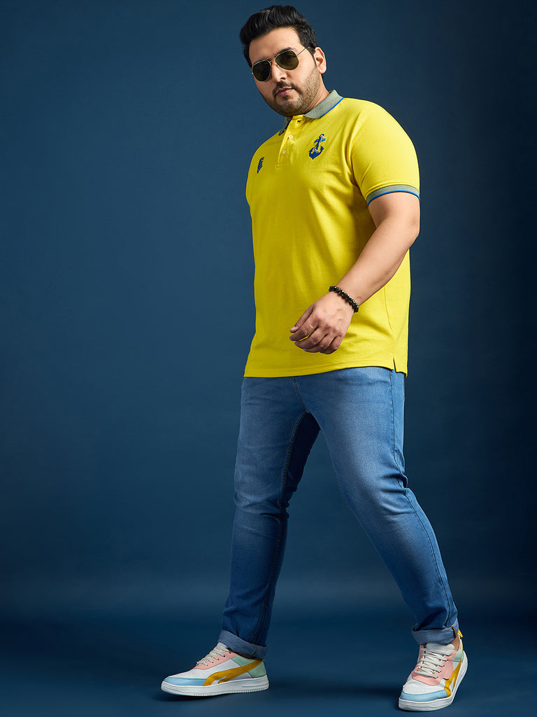 Men Plus Size Feast-Yellow Solid Polo Tshirt - bigbanana