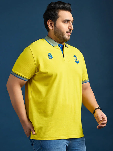 Men Plus Size Feast-Yellow Solid Polo Tshirt - bigbanana
