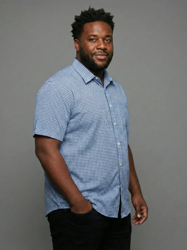 Men Plus Size Feather Sky-Blue Checkered Casual Shirt