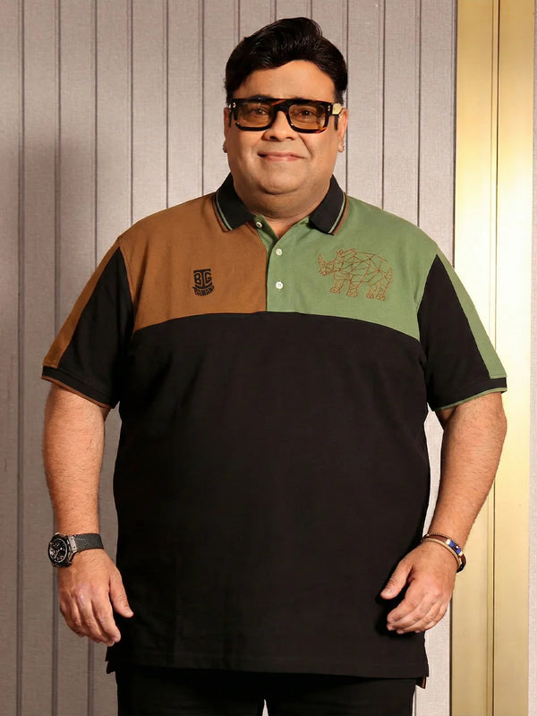 Men Plus Size Fablet Colorblock Polo Tshirt