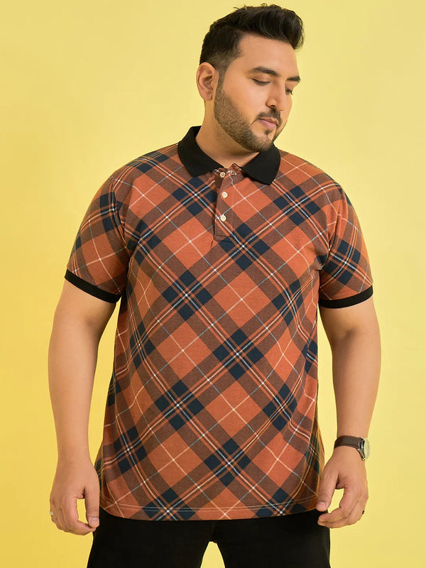 Men Plus Size Flavescent Check Polo Tshirt
