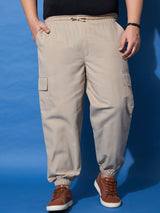 Men Plus Size Flex-Beige Solid Trouser