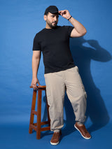 Men Plus Size Flex-Beige Solid Trouser