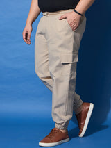 Men Plus Size Flex-Beige Solid Trouser