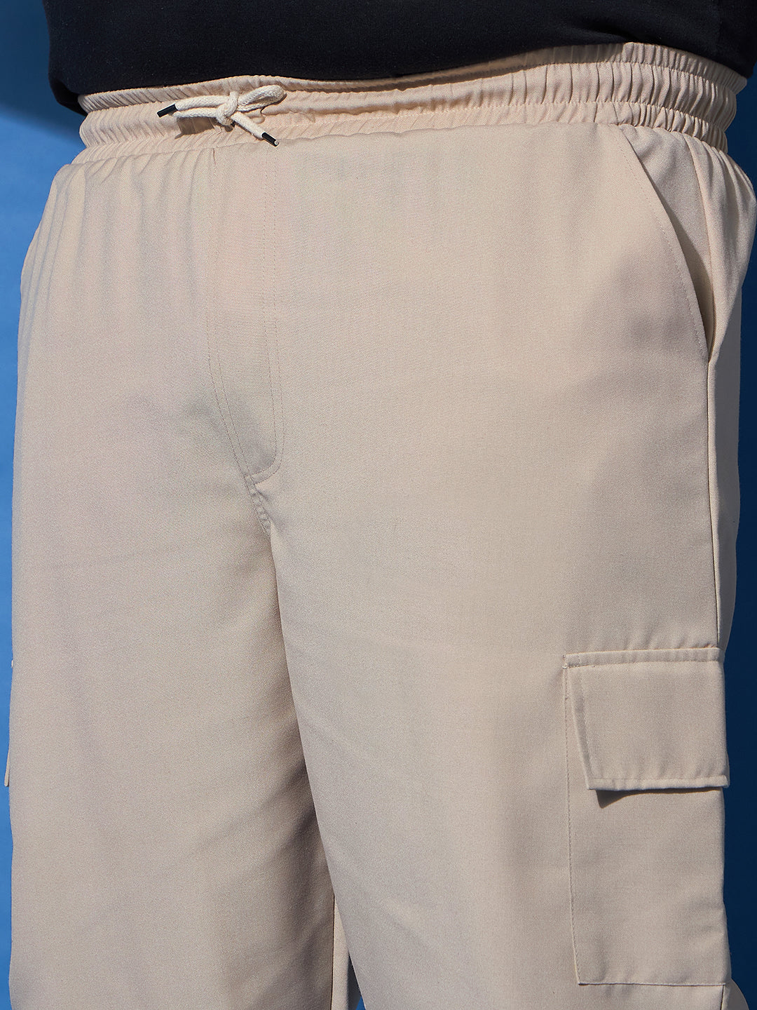 Men Plus Size Flex-Beige Solid Trouser