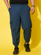 Men Plus Size Flex-Blue Solid Trouser