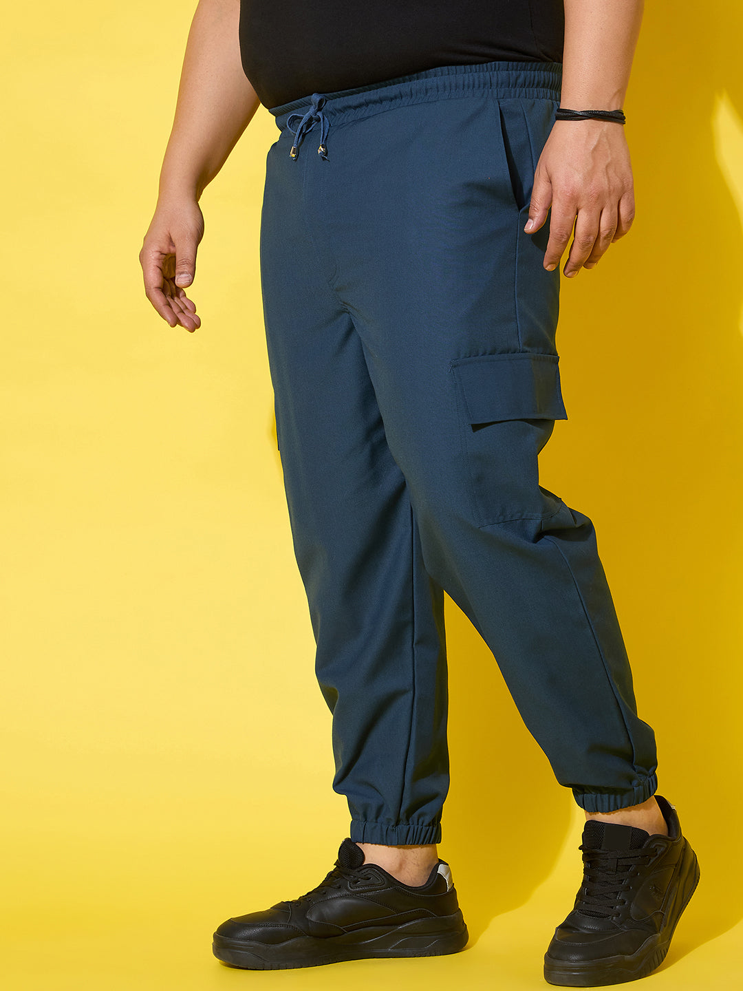Men Plus Size Flex-Blue Solid Trouser