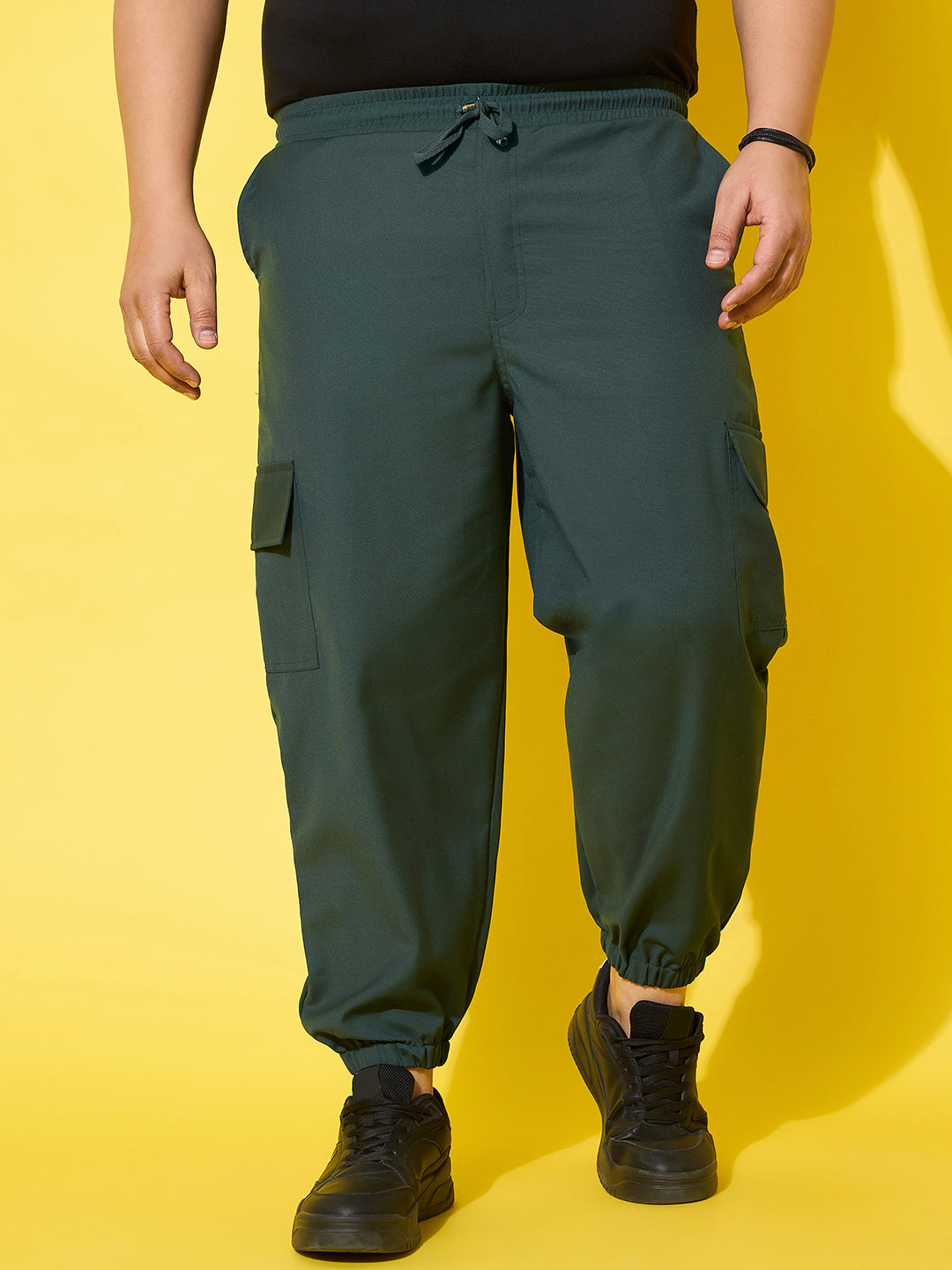 Men Plus Size Flex-Green Solid Trouser
