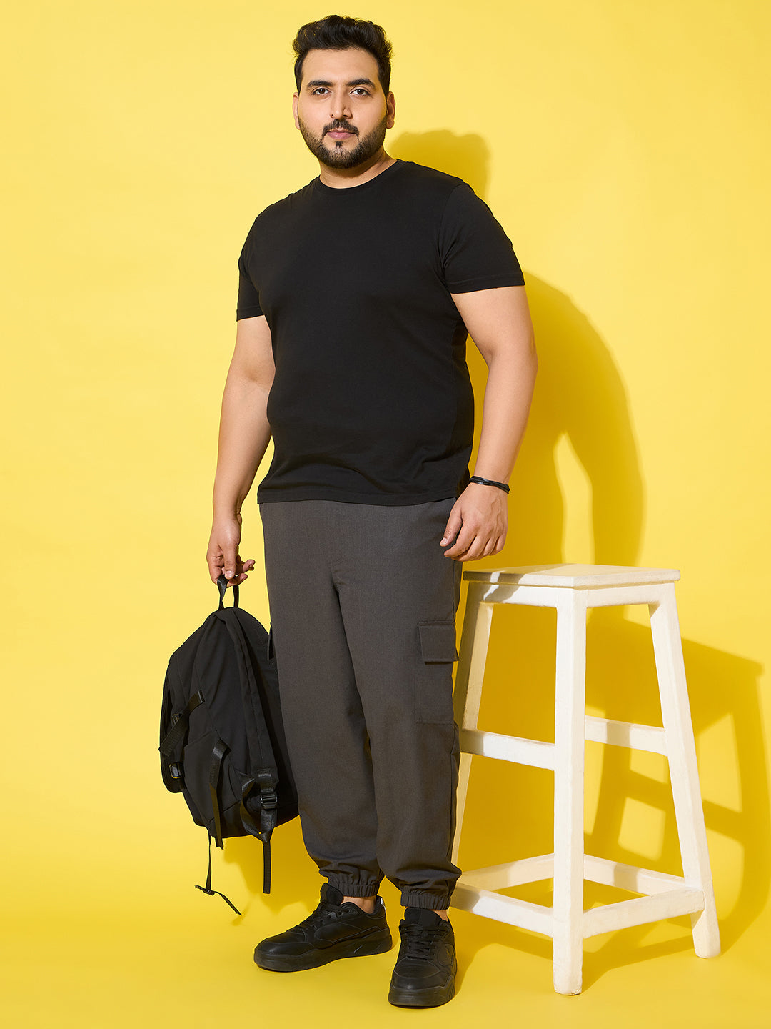 Men Plus Size Flex-Grey Solid Trouser