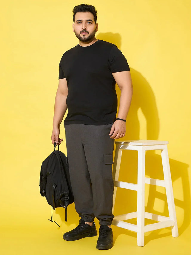 Men Plus Size Flex-Grey Solid Trouser