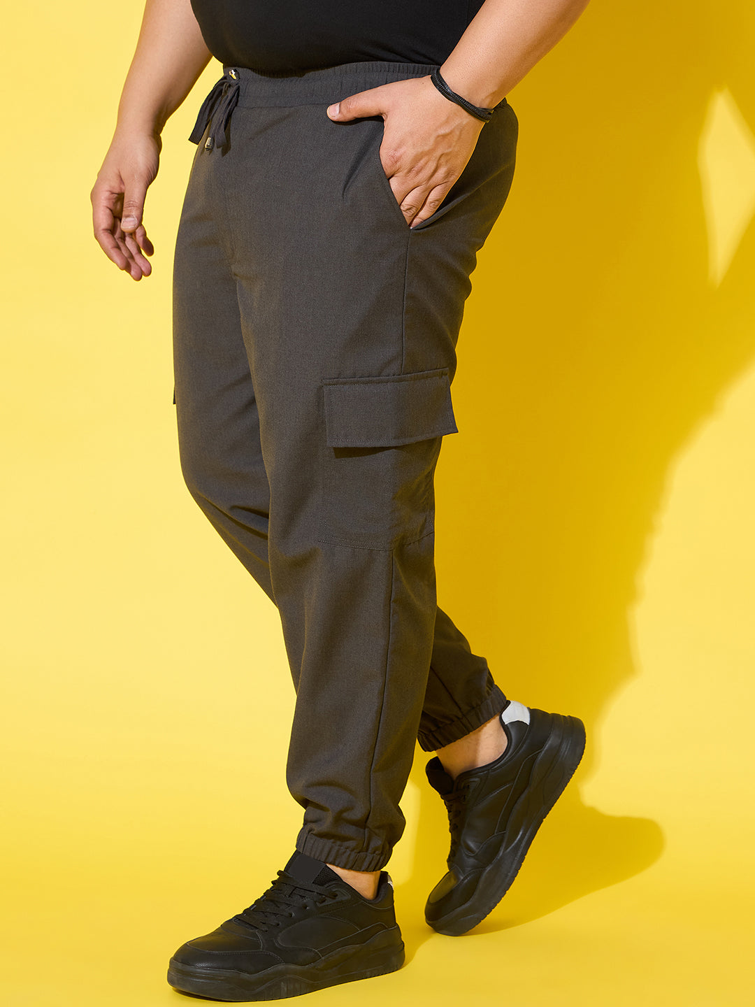 Men Plus Size Flex-Grey Solid Trouser