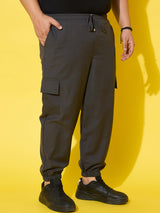 Men Plus Size Flex-Grey Solid Trouser