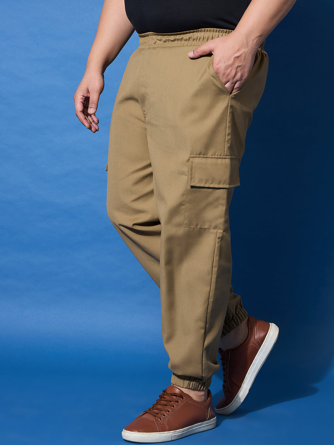 Men Plus Size Flex-Khakhi Solid Trouser