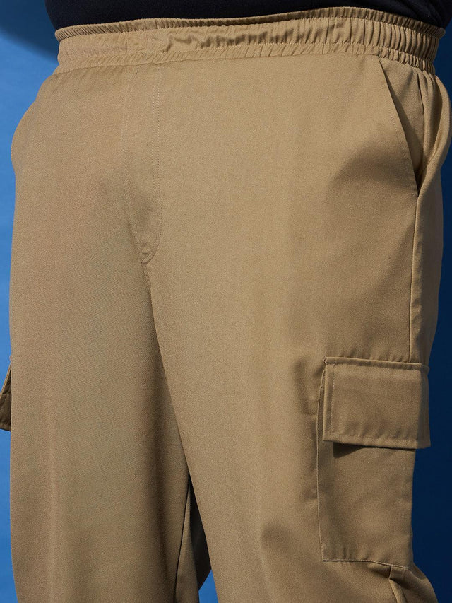 Men Plus Size Flex-Khakhi Solid Trouser