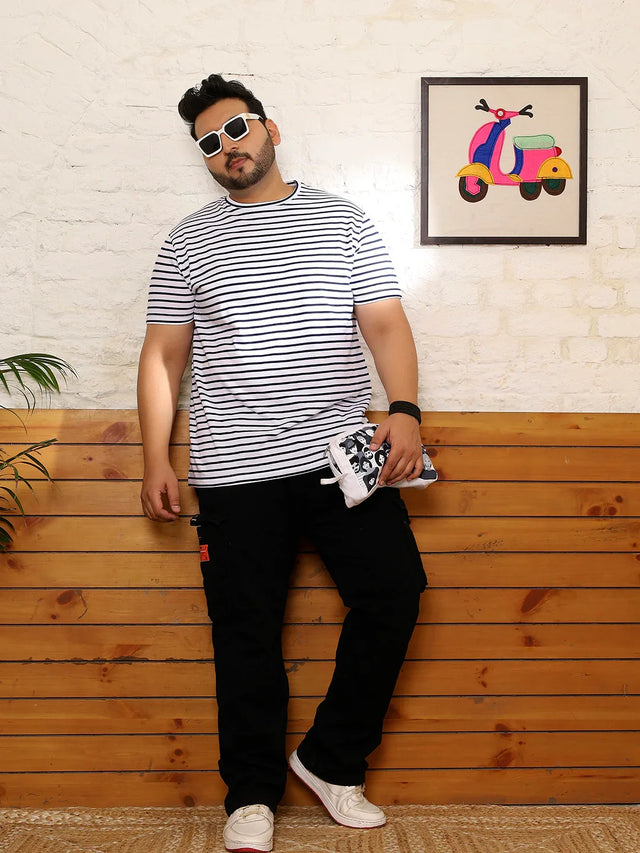 Men Plus Size Flexura Striped Multicolored Round Neck Tshirt - bigbanana
