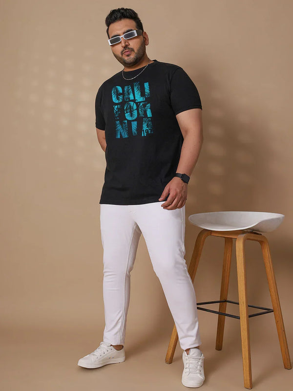 Men Plus Size Fong Striped Black Round Neck Tshirt