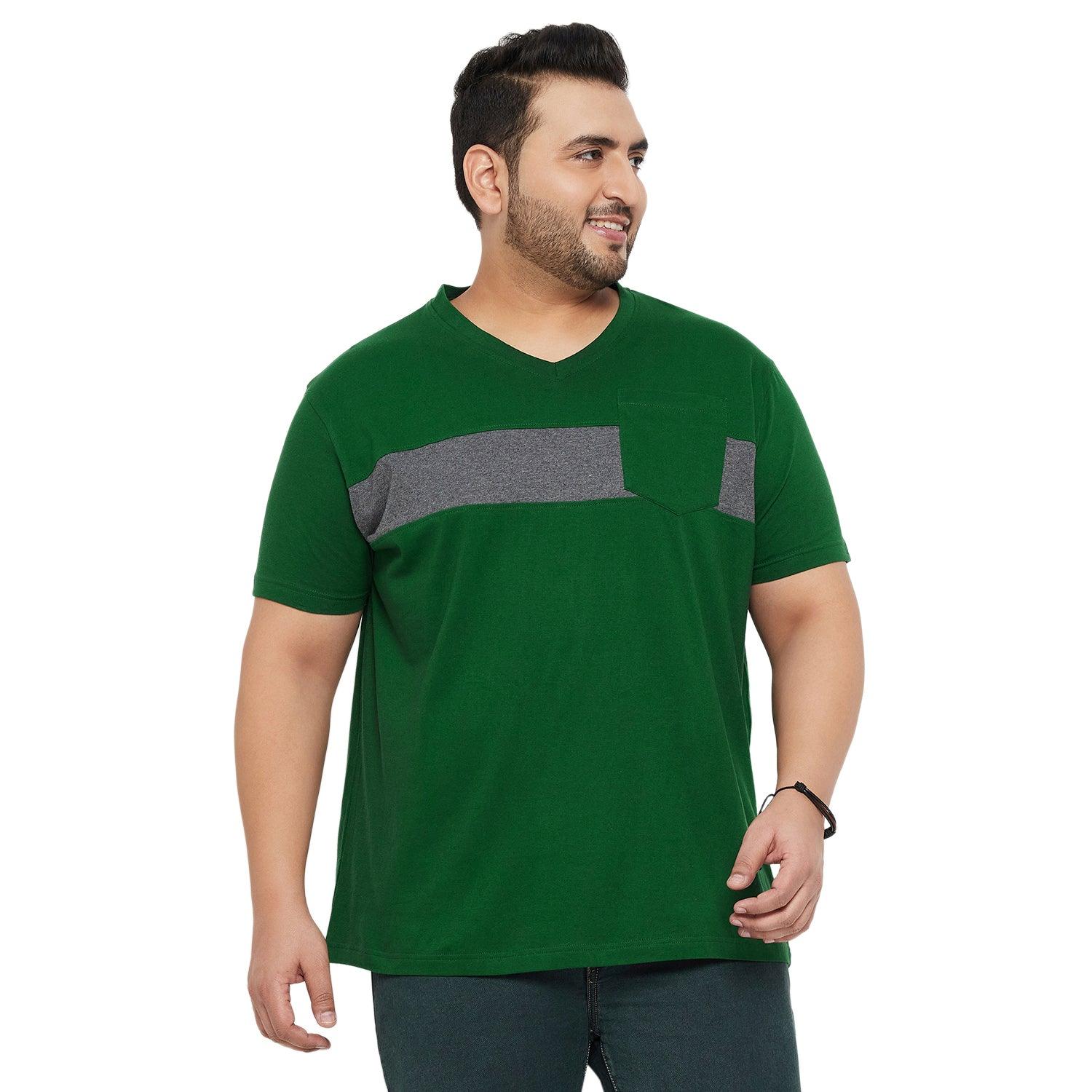 Men Plus Size Forest Solid V-Neck Tshirt - bigbanana