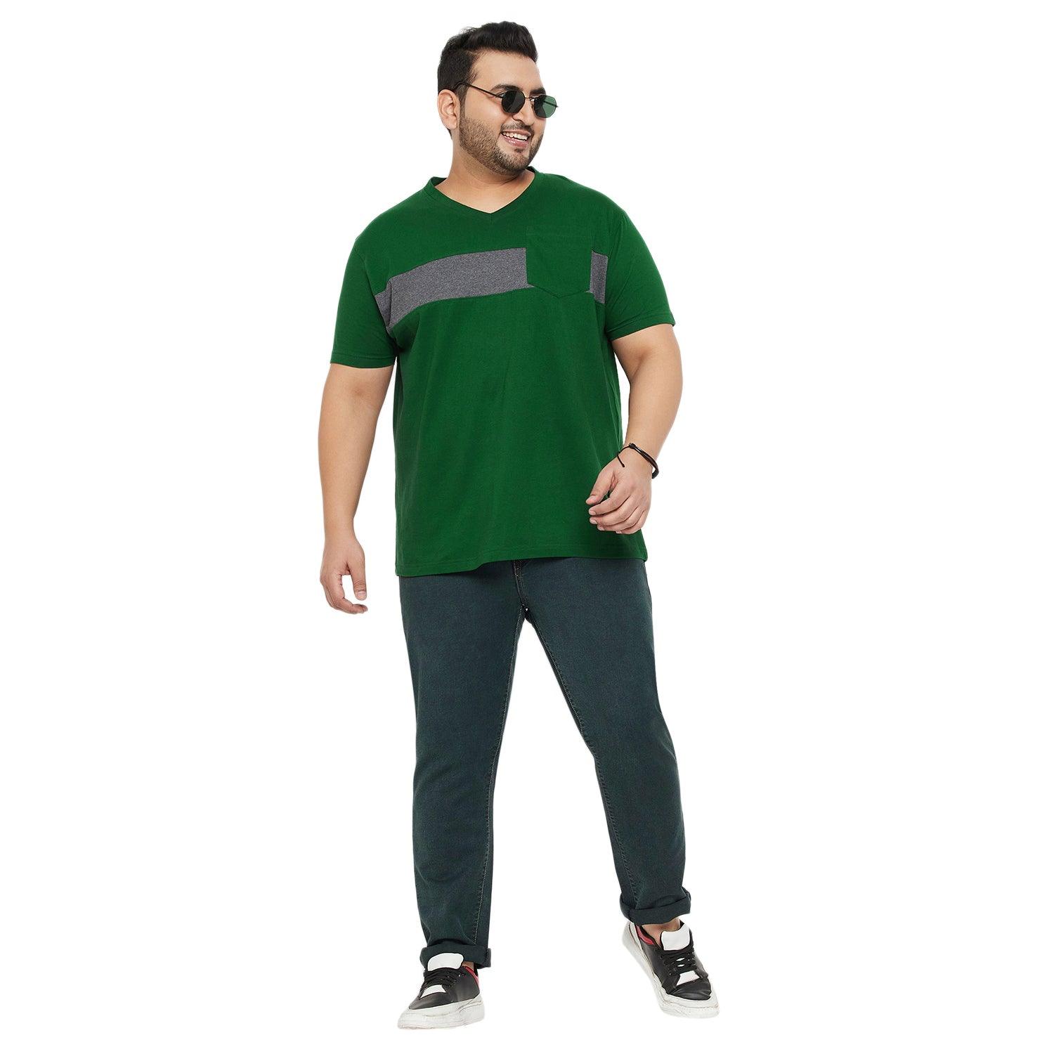 Men Plus Size Forest Solid V-Neck Tshirt - bigbanana