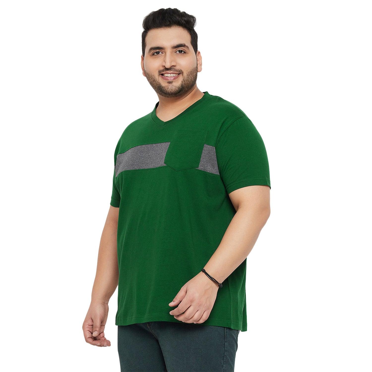 Men Plus Size Forest Solid V-Neck Tshirt - bigbanana