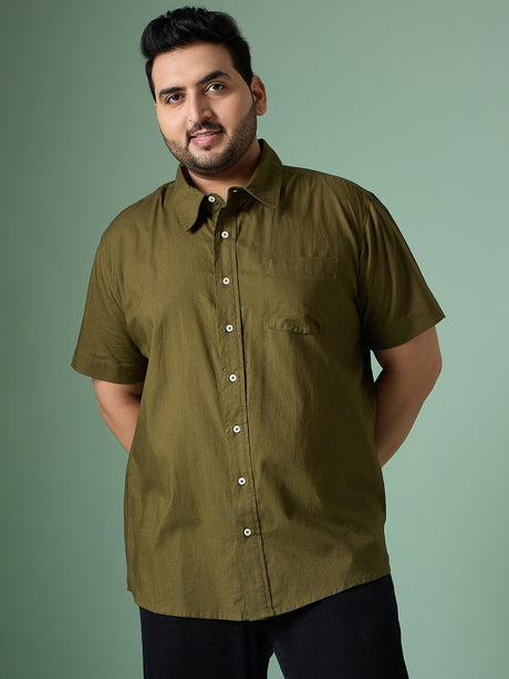Men Plus Size Forme-Olive Solid Shirt - bigbanana