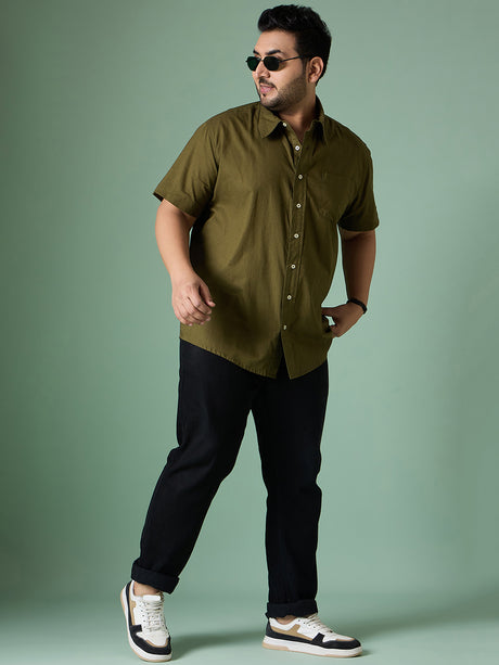 Men Plus Size Forme-Olive Solid Shirt - bigbanana
