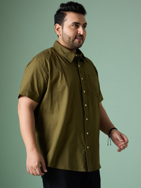 Men Plus Size Forme-Olive Solid Shirt - bigbanana